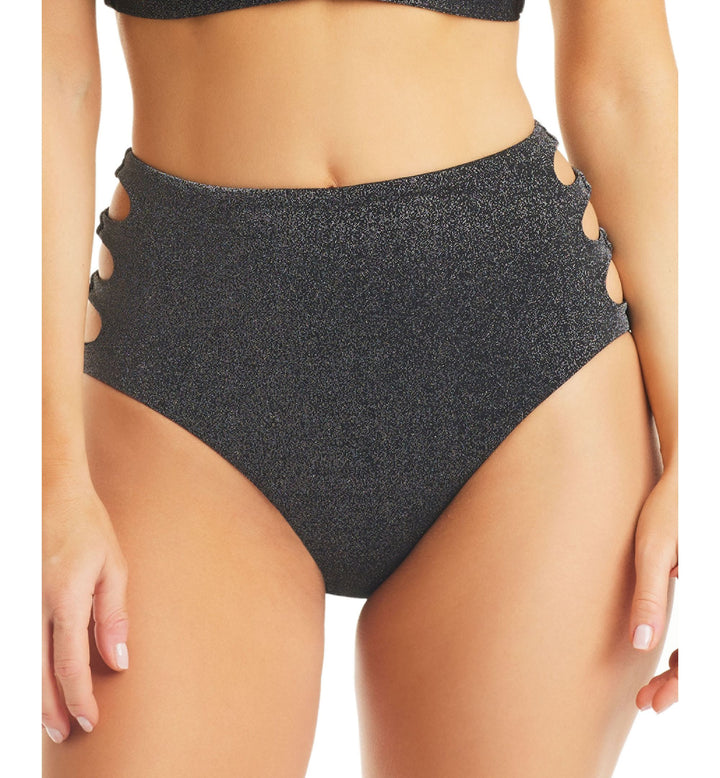 Women's Shimmering Cut-Out High Rise Bikini Bottoms