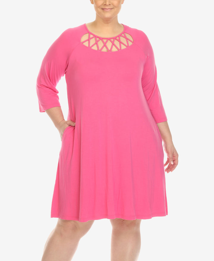 Plus Size Criss Cross Neckline 3/4 Sleeve Swing Dress