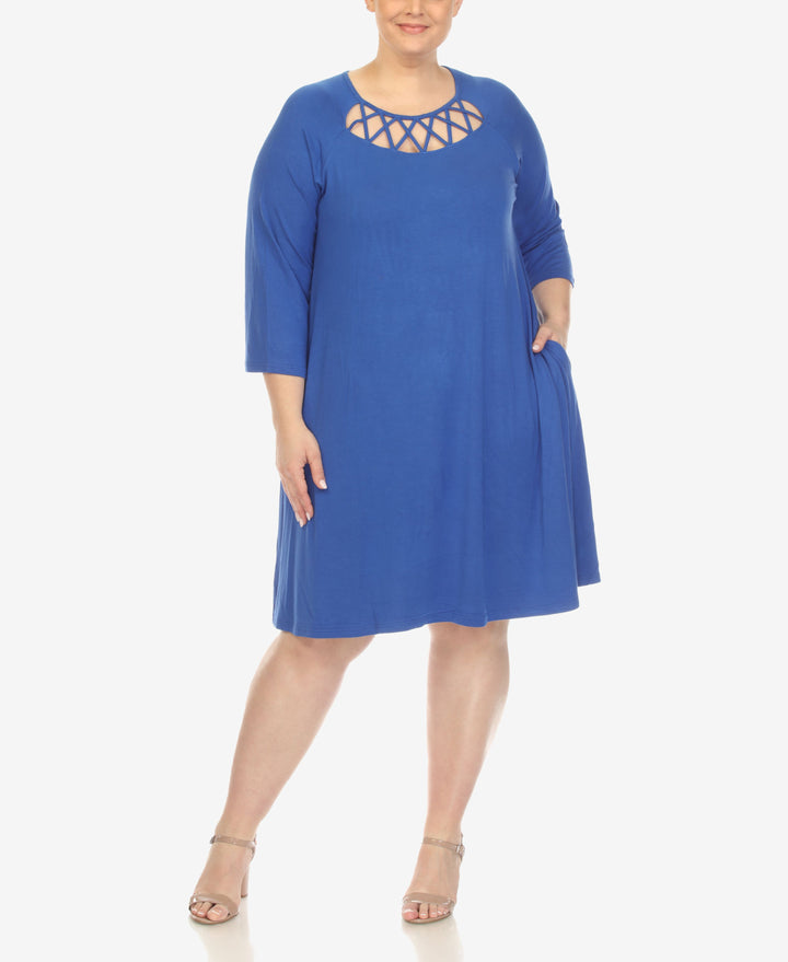 Plus Size Criss Cross Neckline 3/4 Sleeve Swing Dress