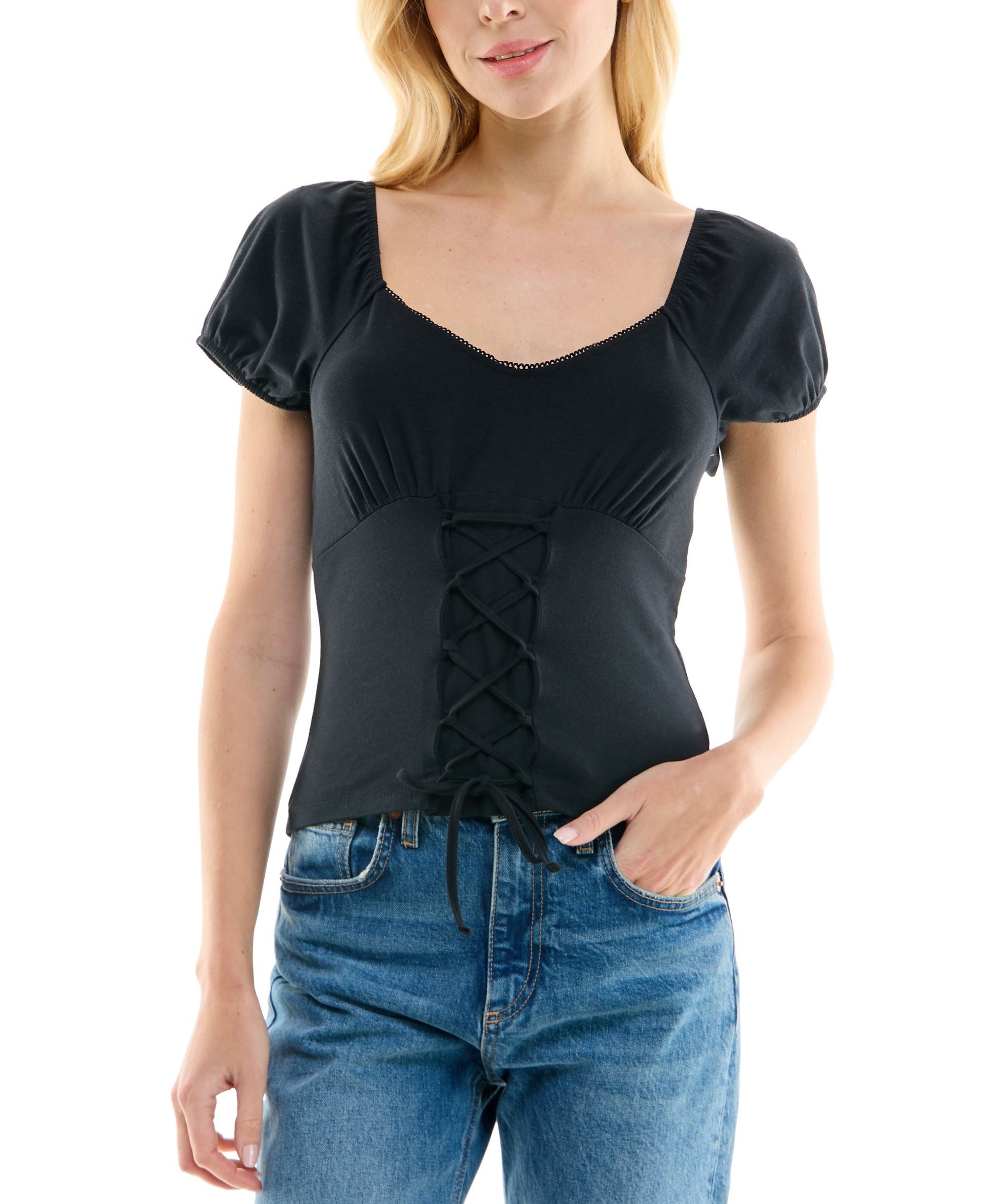 Juniors' Lace-Up Corset Top