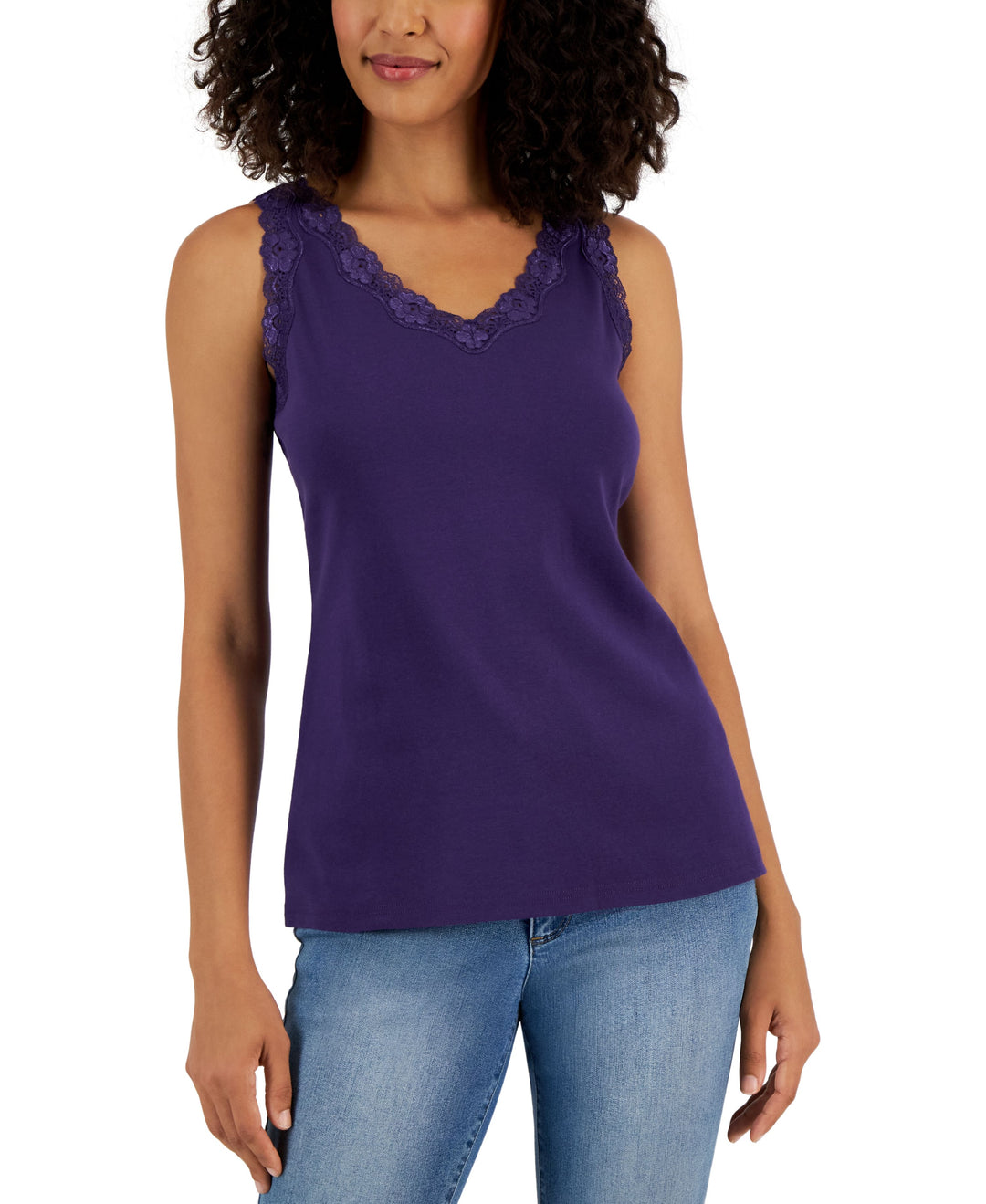 Cotton Scalloped-Lace Tank Top