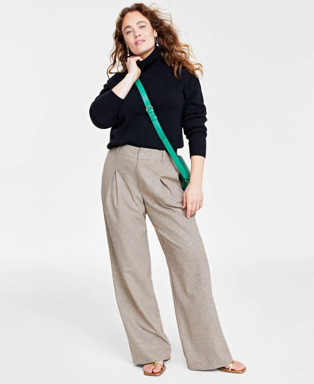 Women's Sequin Plaid Wide-Leg Pants
