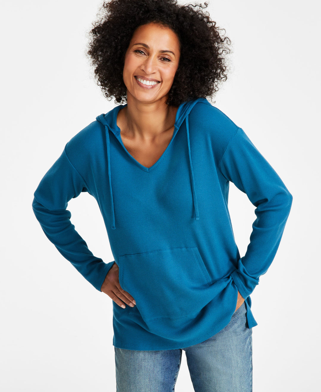 Women's Waffle-Knit Hoodie Tunic
