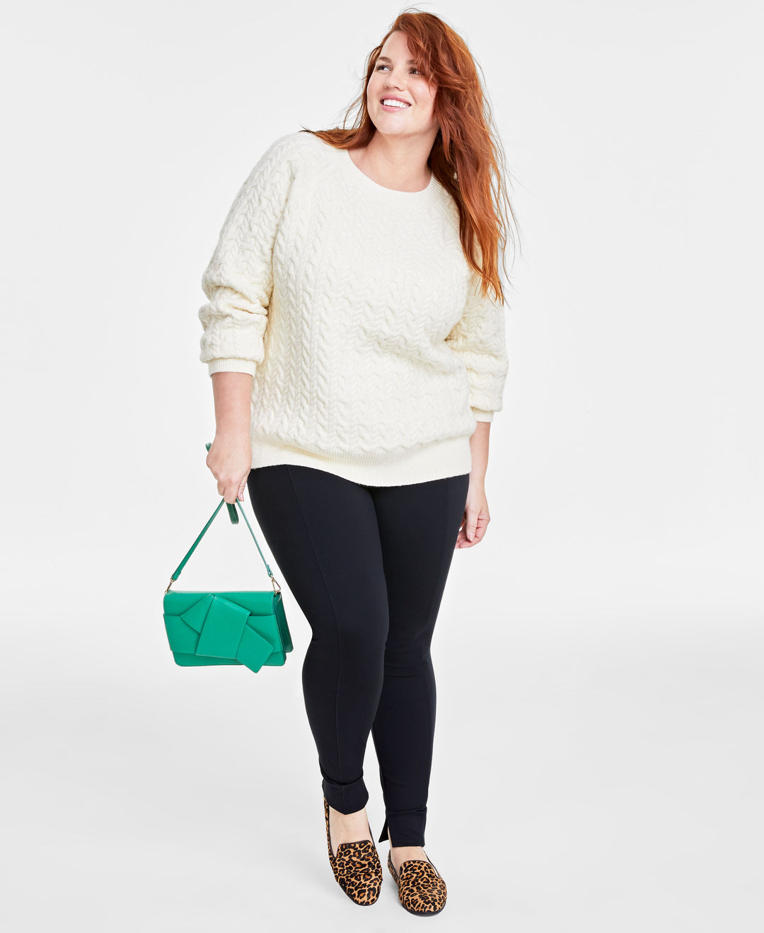 Plus Size Perfect Cable-Knit Crewneck Sweater
