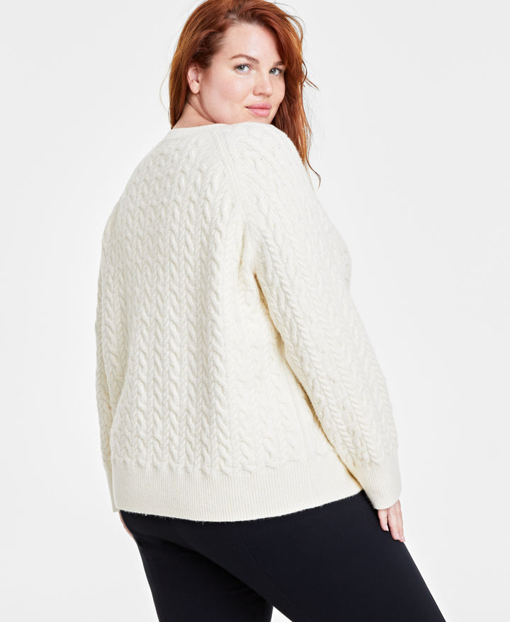 Plus Size Perfect Cable-Knit Crewneck Sweater