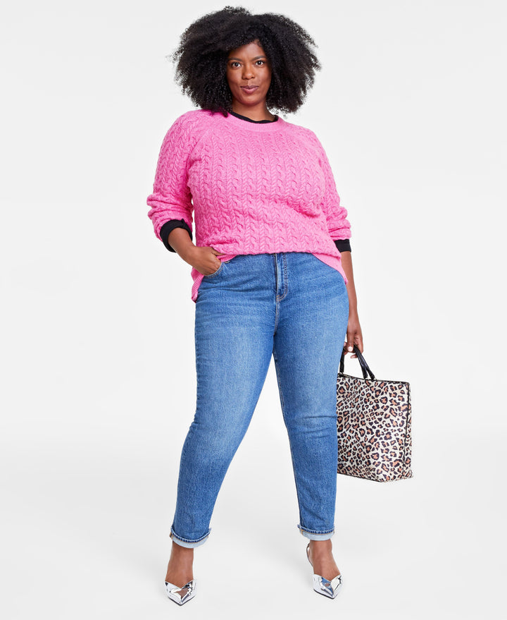 Plus Size Perfect Cable-Knit Crewneck Sweater