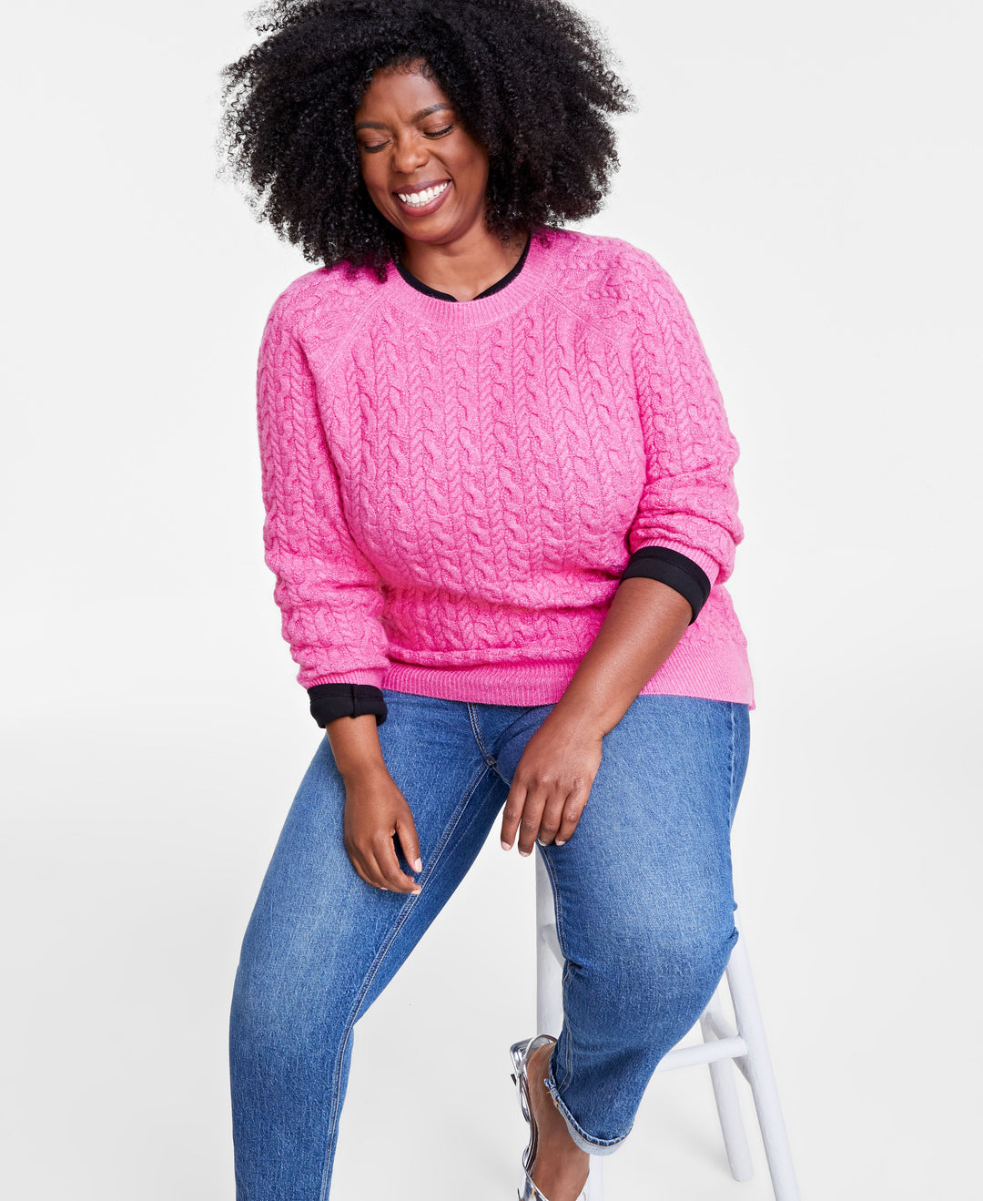 Plus Size Perfect Cable-Knit Crewneck Sweater