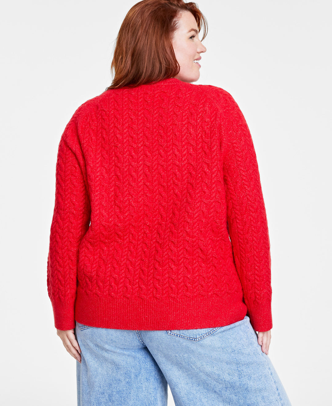 Plus Size Perfect Cable-Knit Crewneck Sweater