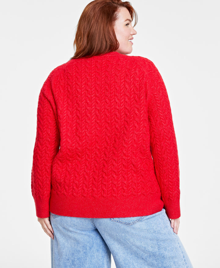 Plus Size Perfect Cable-Knit Crewneck Sweater