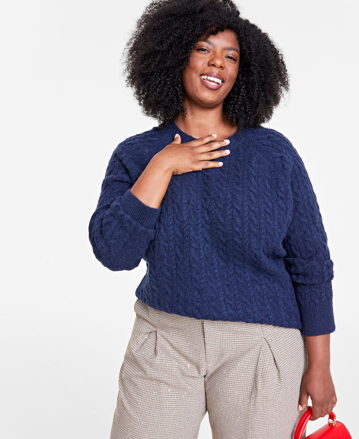 Plus Size Perfect Cable-Knit Crewneck Sweater
