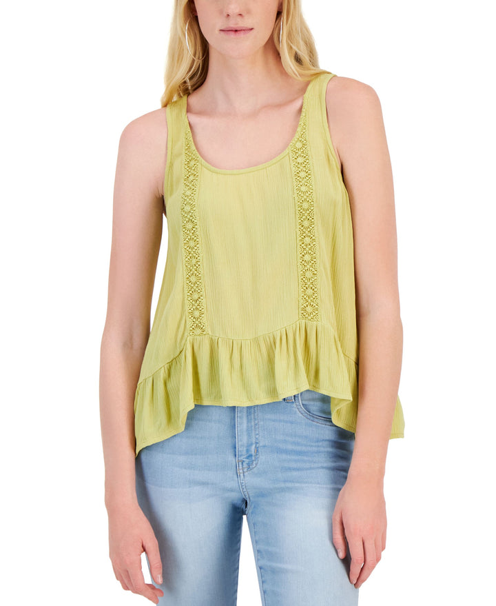 Juniors' Ruffled Crochet-Trim Tank Top