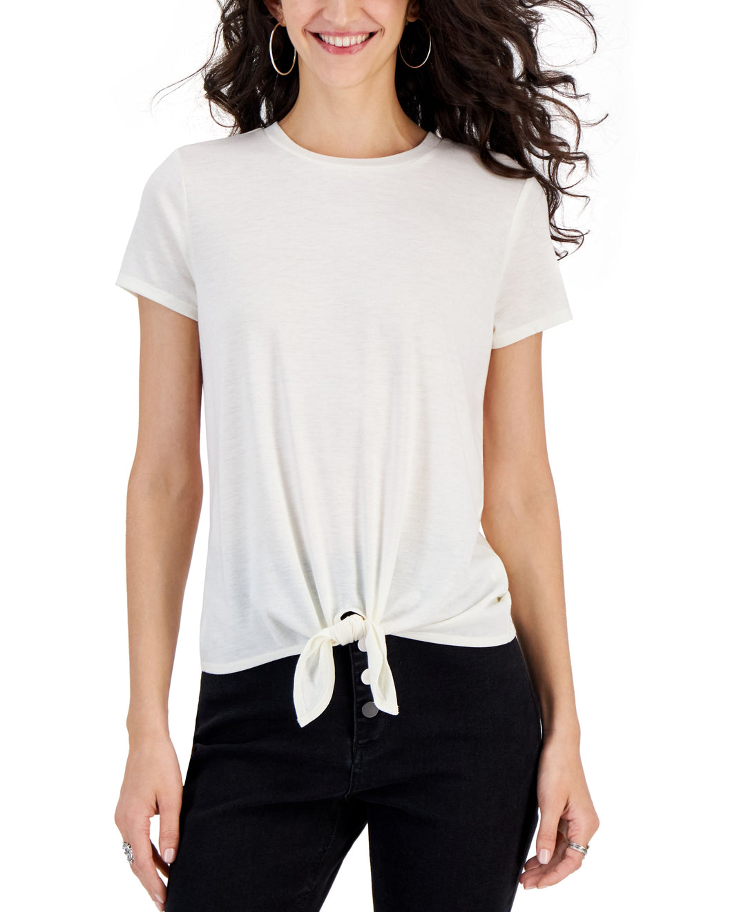 Juniors' Short-Sleeve Tie-Front Tee