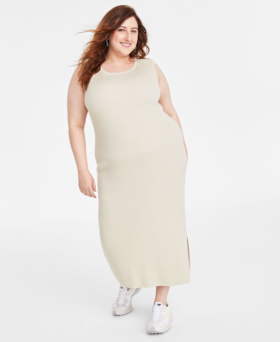 Plus Size Metallic-Knit Ribbed Tank Dress