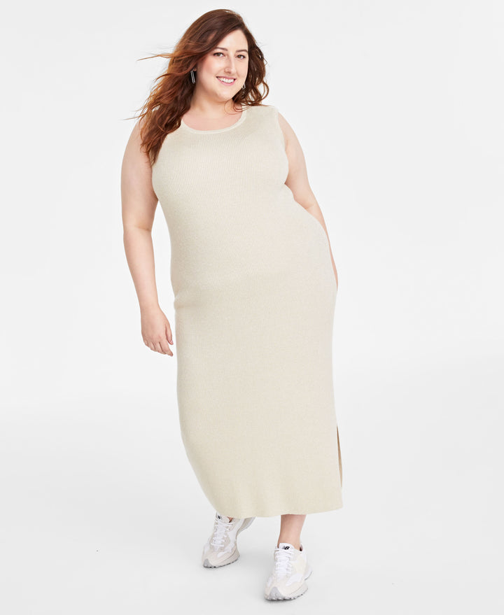 Plus Size Metallic-Knit Ribbed Tank Dress