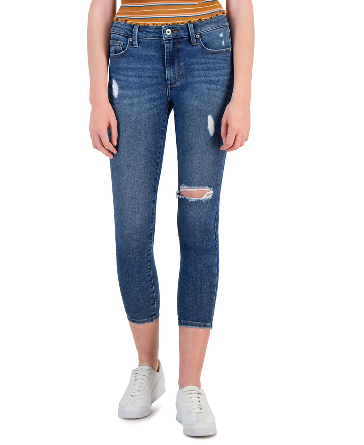 Juniors' Mid Rise Cropped Ankle Skinny Jeans