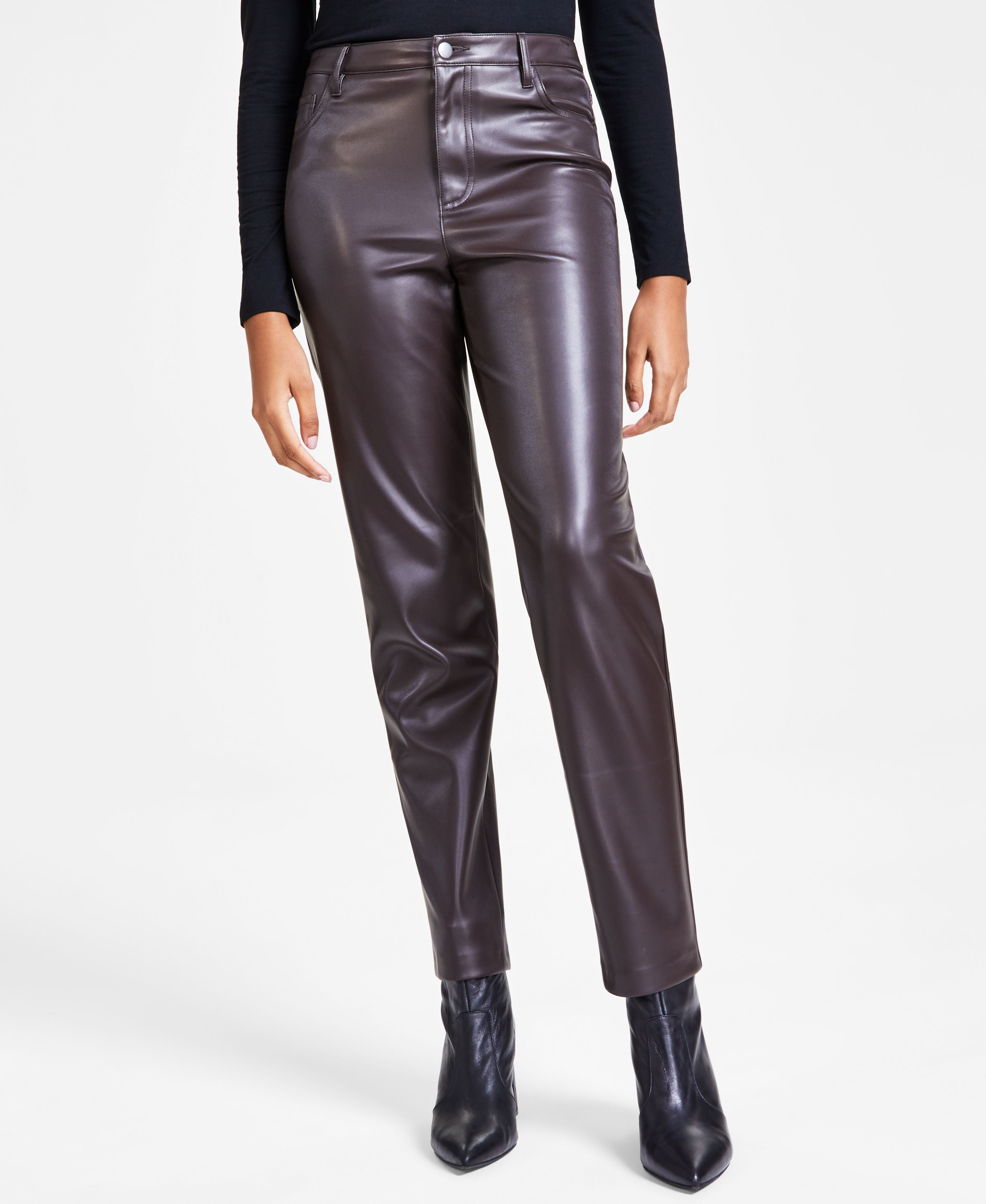 Women's Faux-Leather Jacket, Long-Sleeve Bodysuit & Faux-Leather Pants
