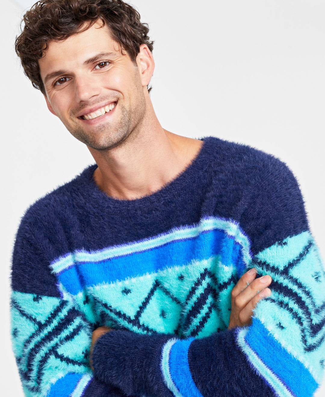 Holiday Lane Men's Fair Isle Crewneck Long-Sleeve Sweater