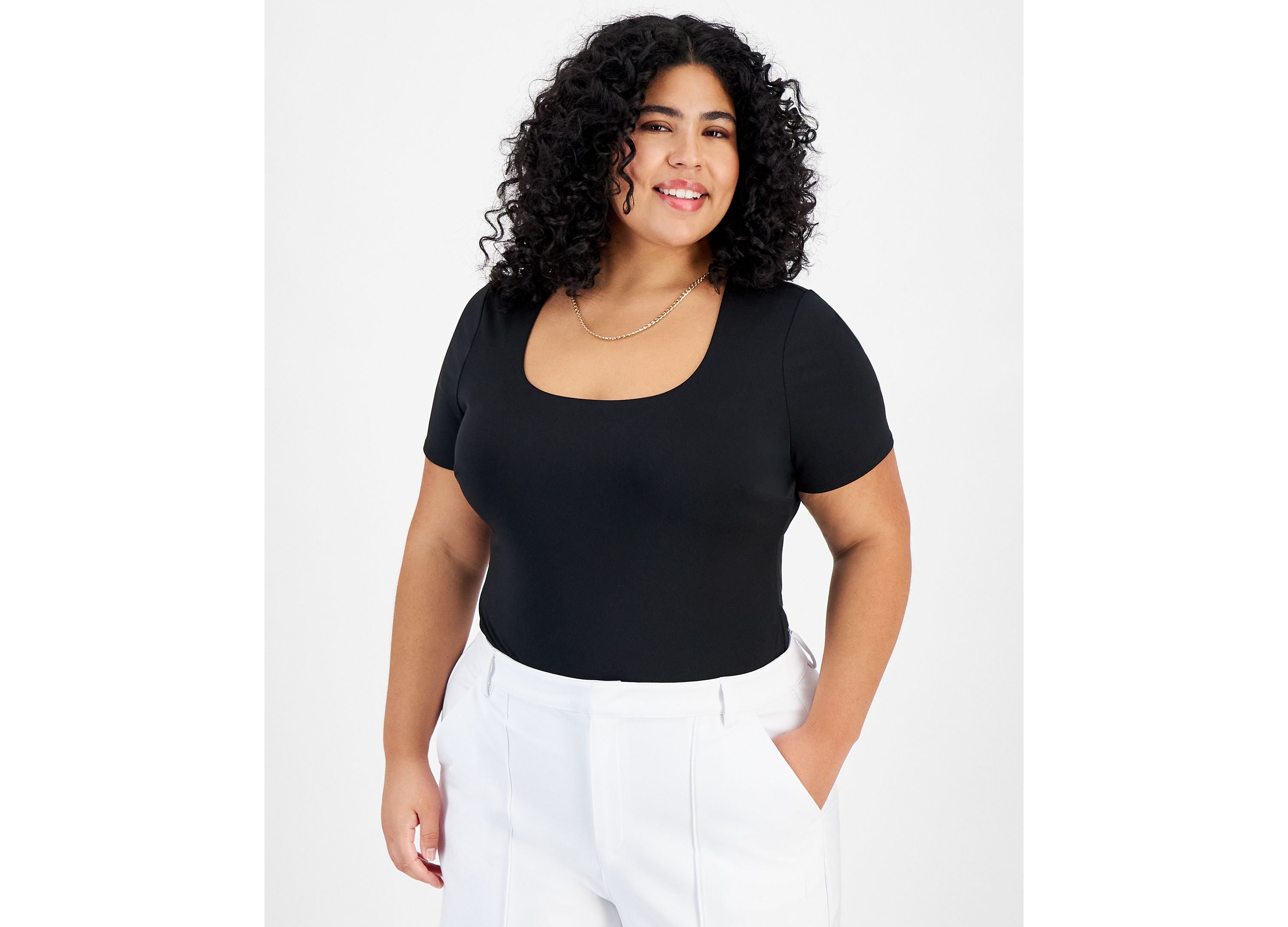Plus Size Scoop-Neck Short-Sleeve Bodysuit