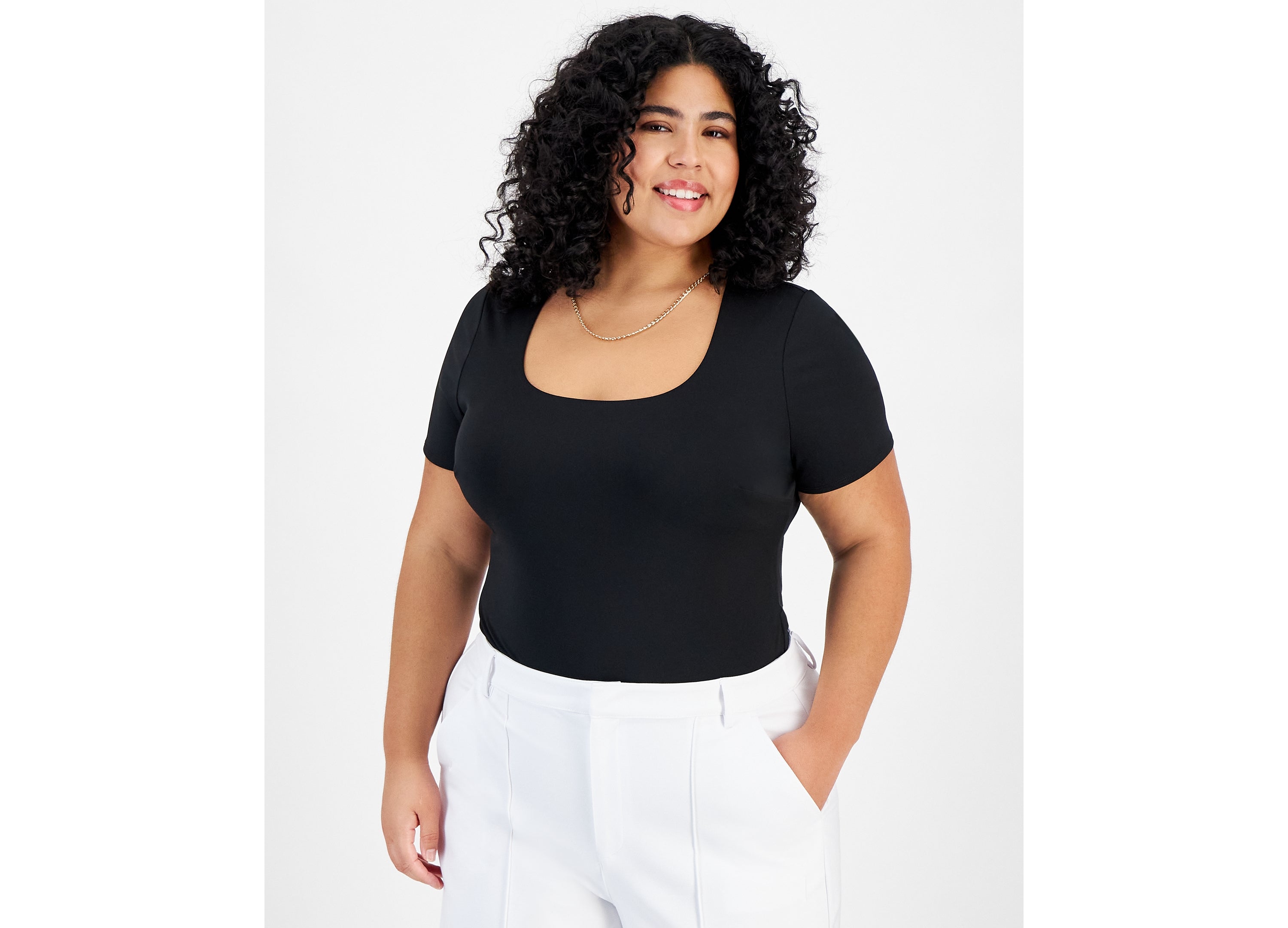 Plus Size Scoop-Neck Short-Sleeve Bodysuit