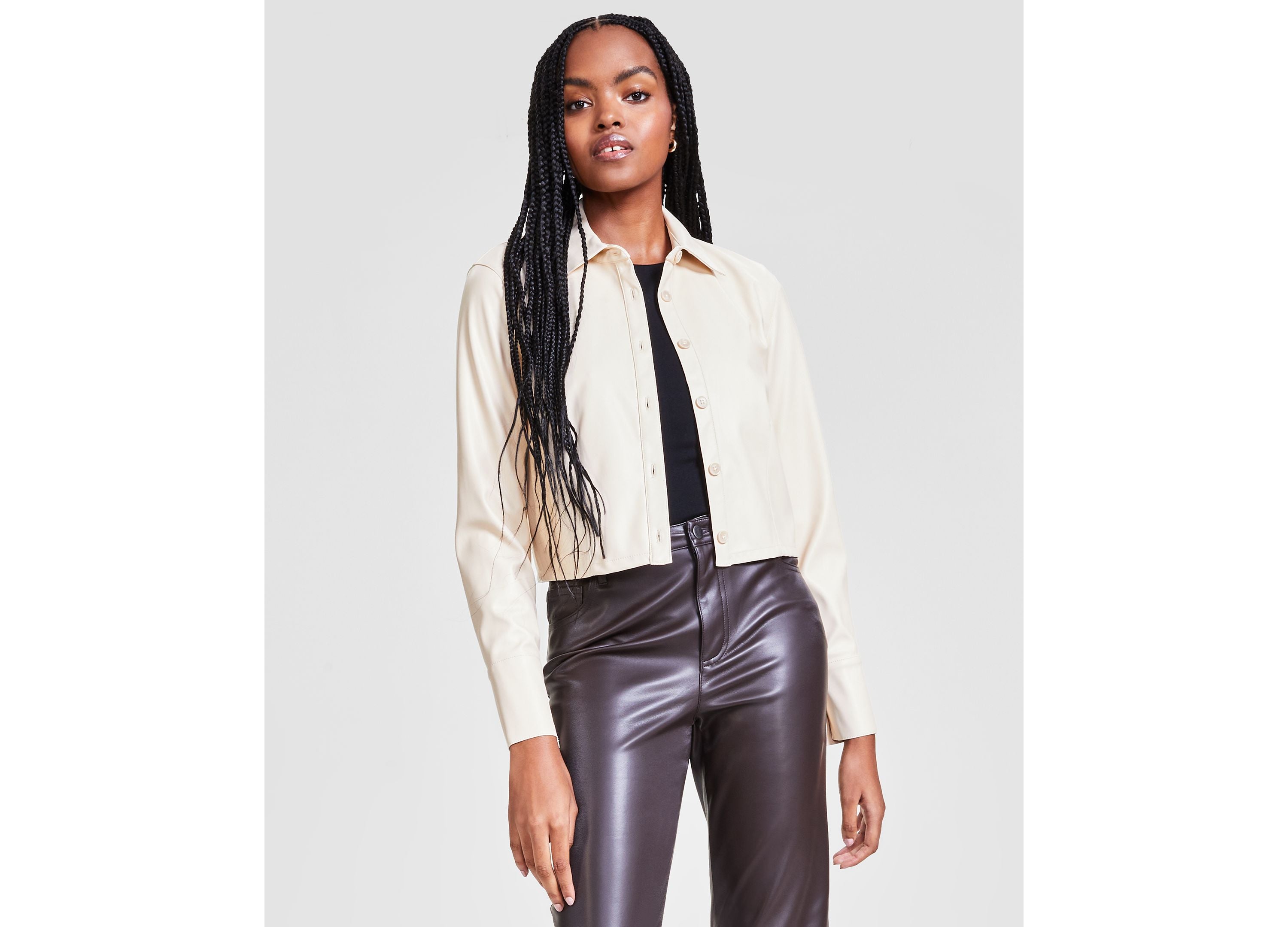 Women's Faux-Leather Jacket, Long-Sleeve Bodysuit & Faux-Leather Pants