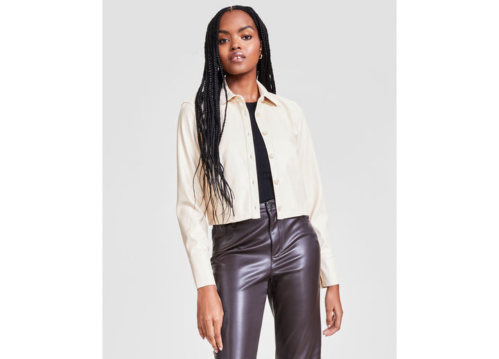 Women's Cropped Faux-Leather Jacket