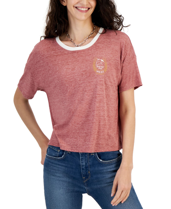 Juniors' Graphic Ringer Short-Sleeve T-Shirt