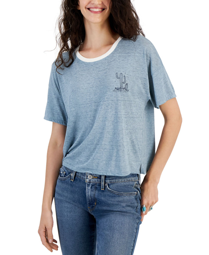 Juniors' Graphic Ringer Short-Sleeve T-Shirt