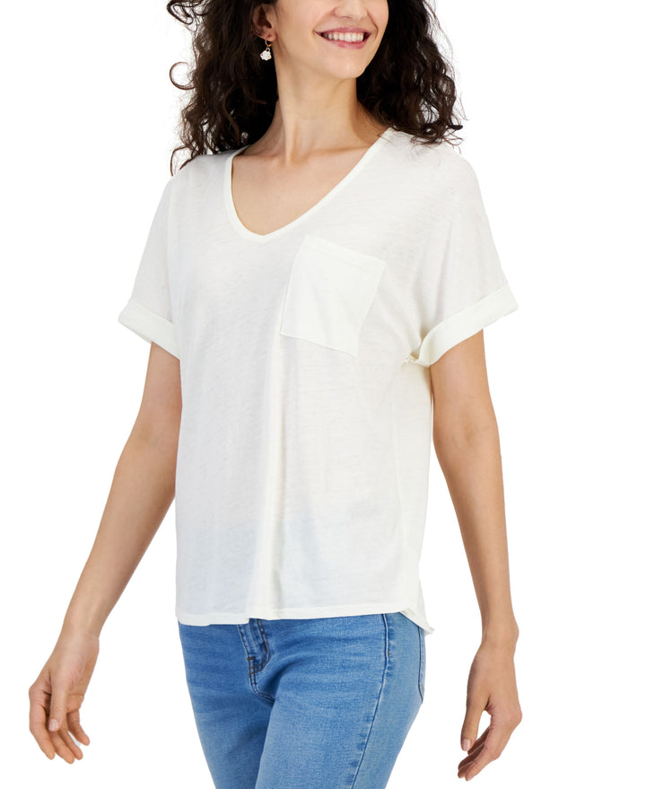 Juniors' V-Neck Pocket Short-Sleeve T-Shirt