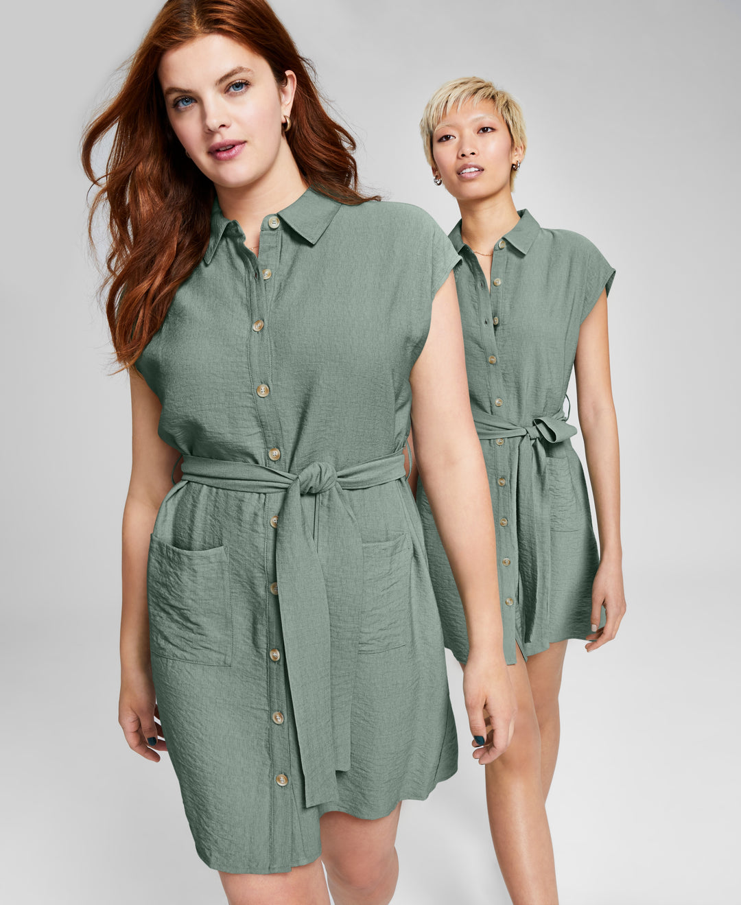Women's Short-Sleeve Belted Shirtdress Oregano XL