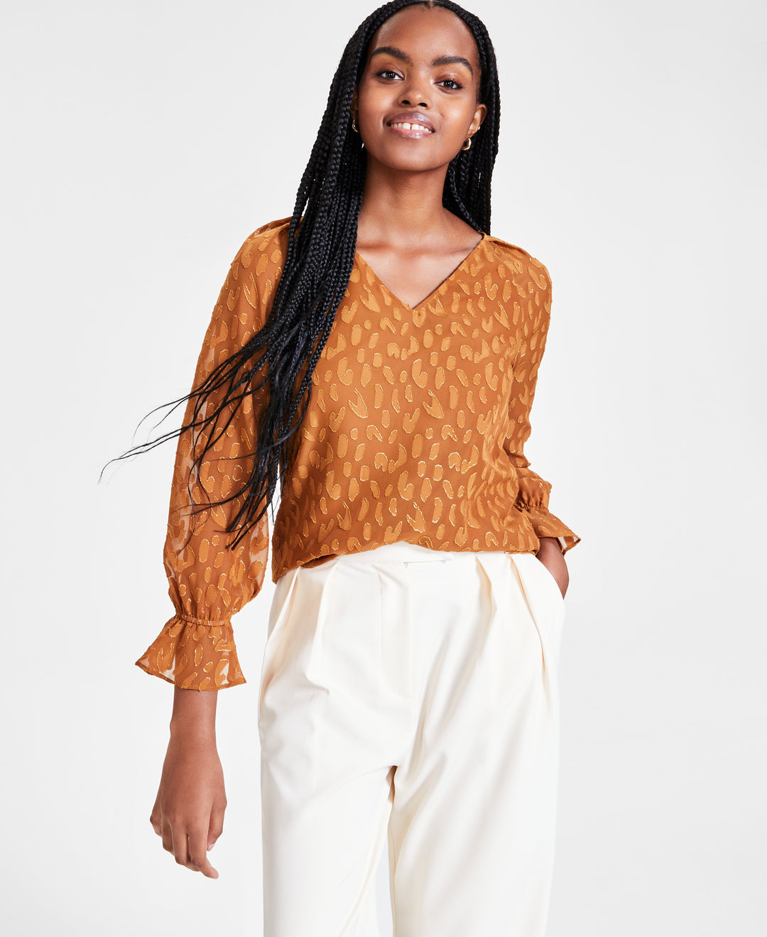 Women's Animal Clip Dot V-Neck Long-Sleeve Blouse