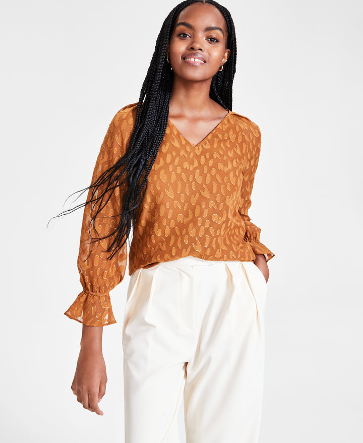 Women's Animal Clip Dot V-Neck Long-Sleeve Blouse