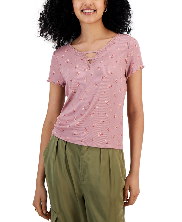 Juniors' Bar-Front V-Neck Baby T-Shirt