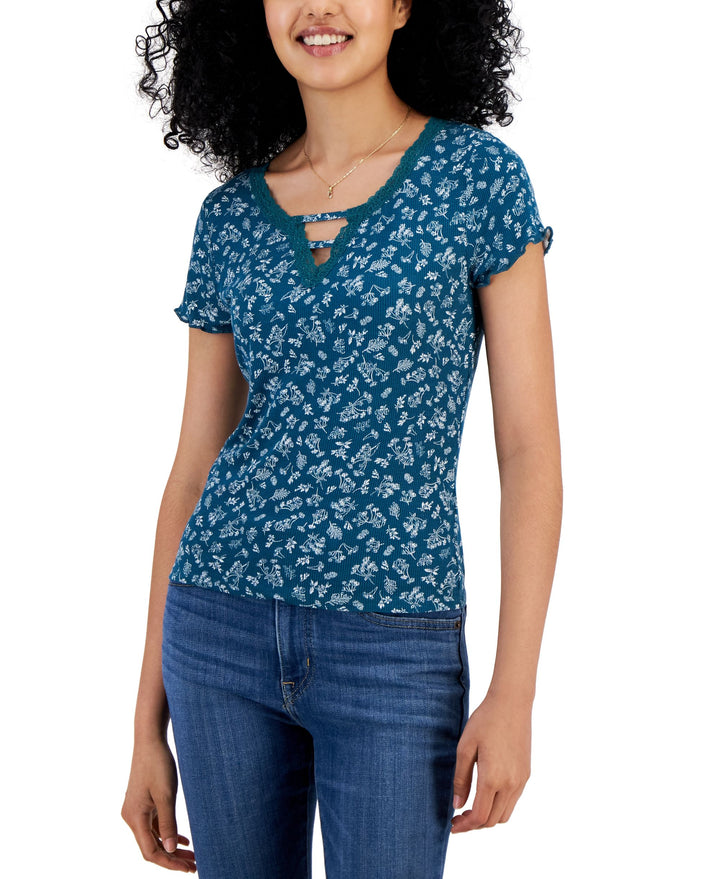 Juniors' Bar-Front V-Neck Baby T-Shirt