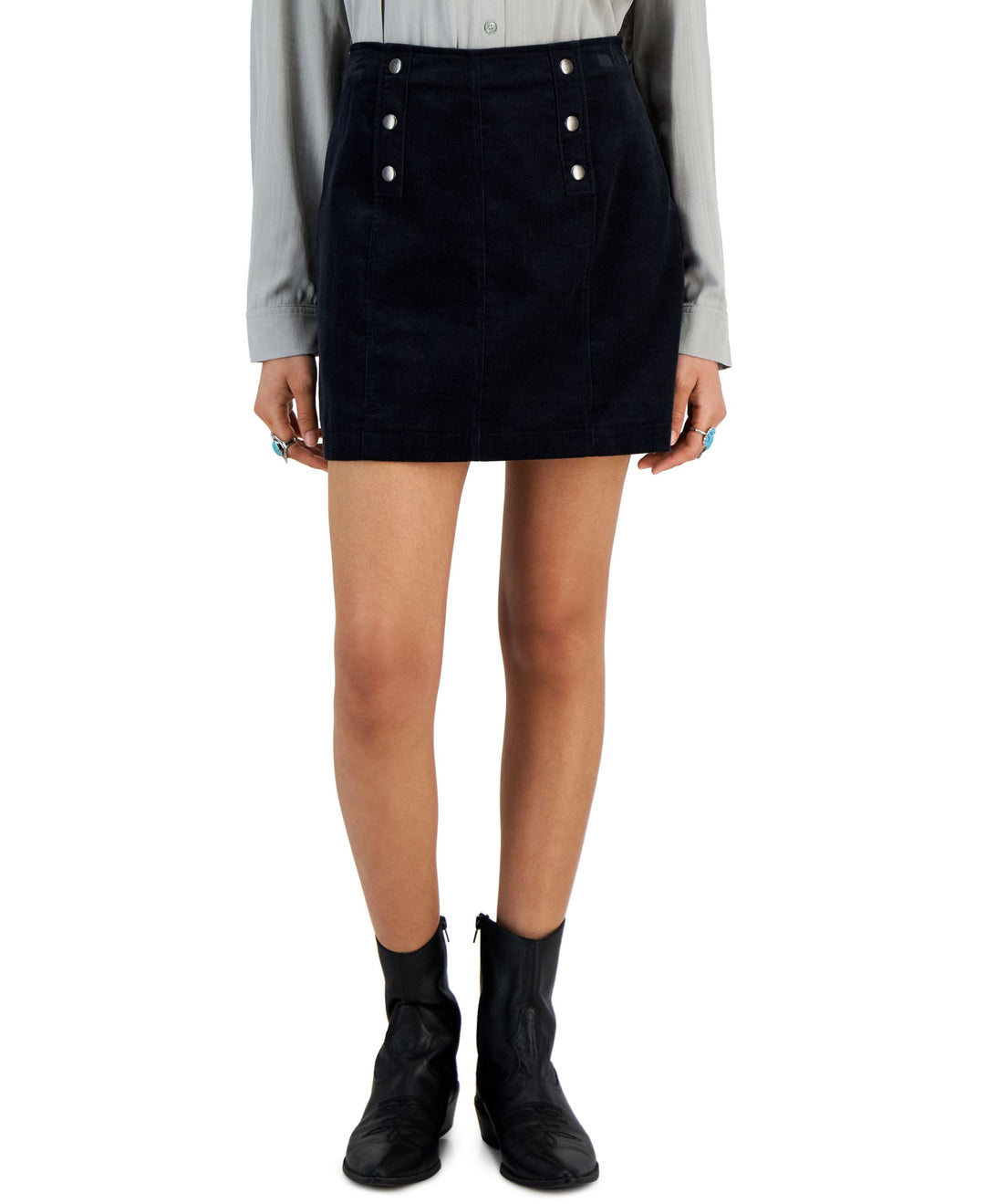 Juniors' Corduroy Button-Front Mini Skirt