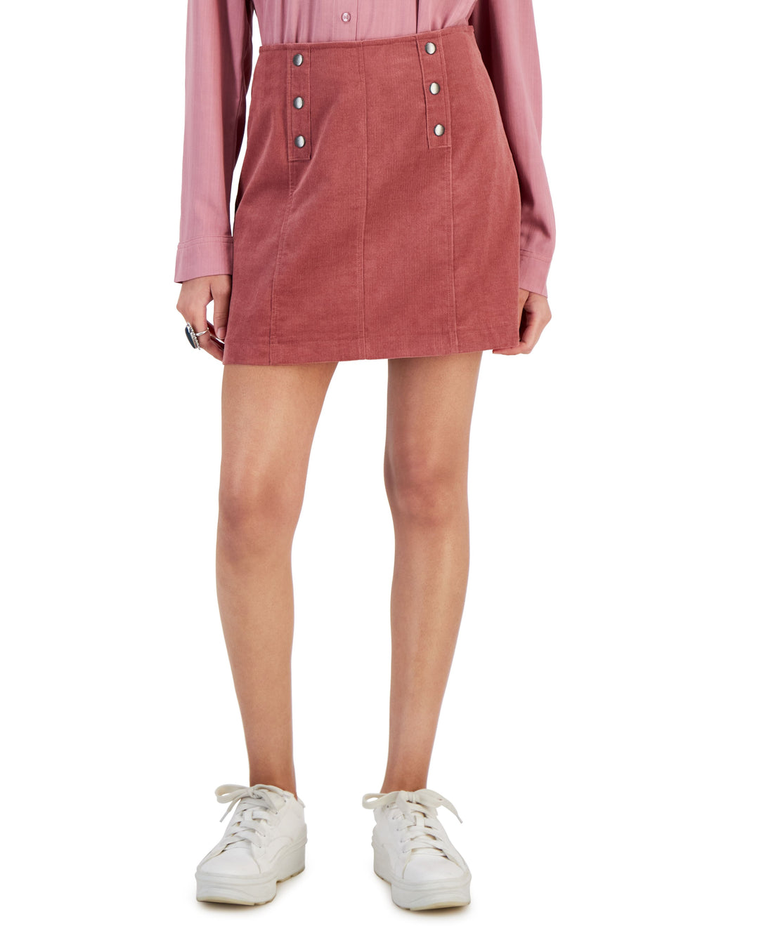 Juniors' Corduroy Button-Front Mini Skirt