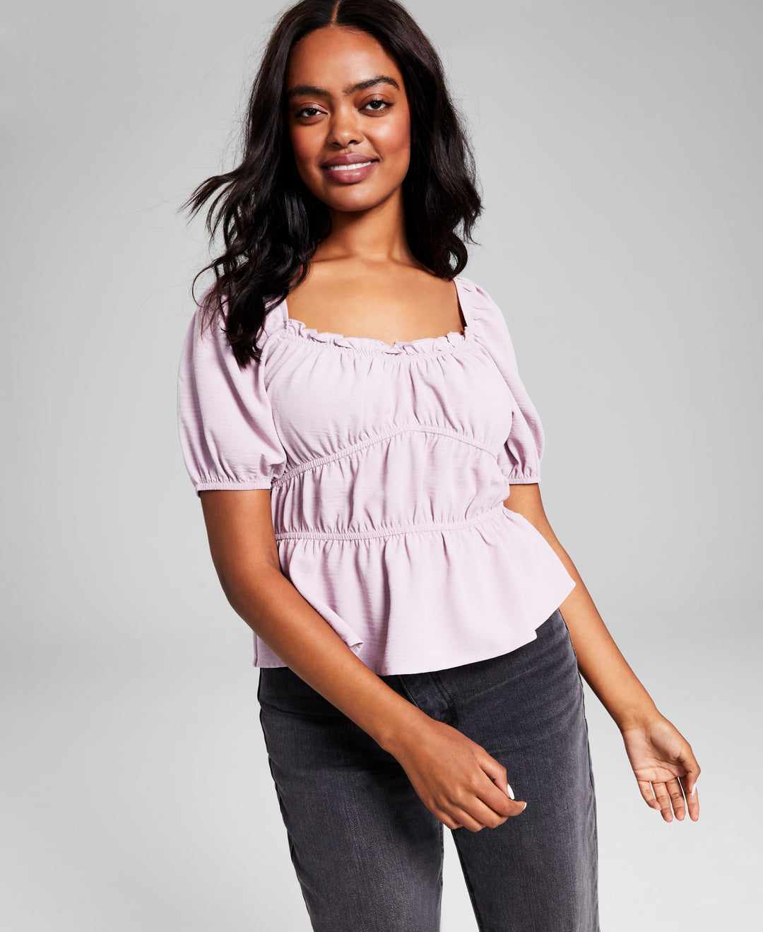 Women's Square-Neck Short-Puff-Sleeve Top Mauve Shadows S