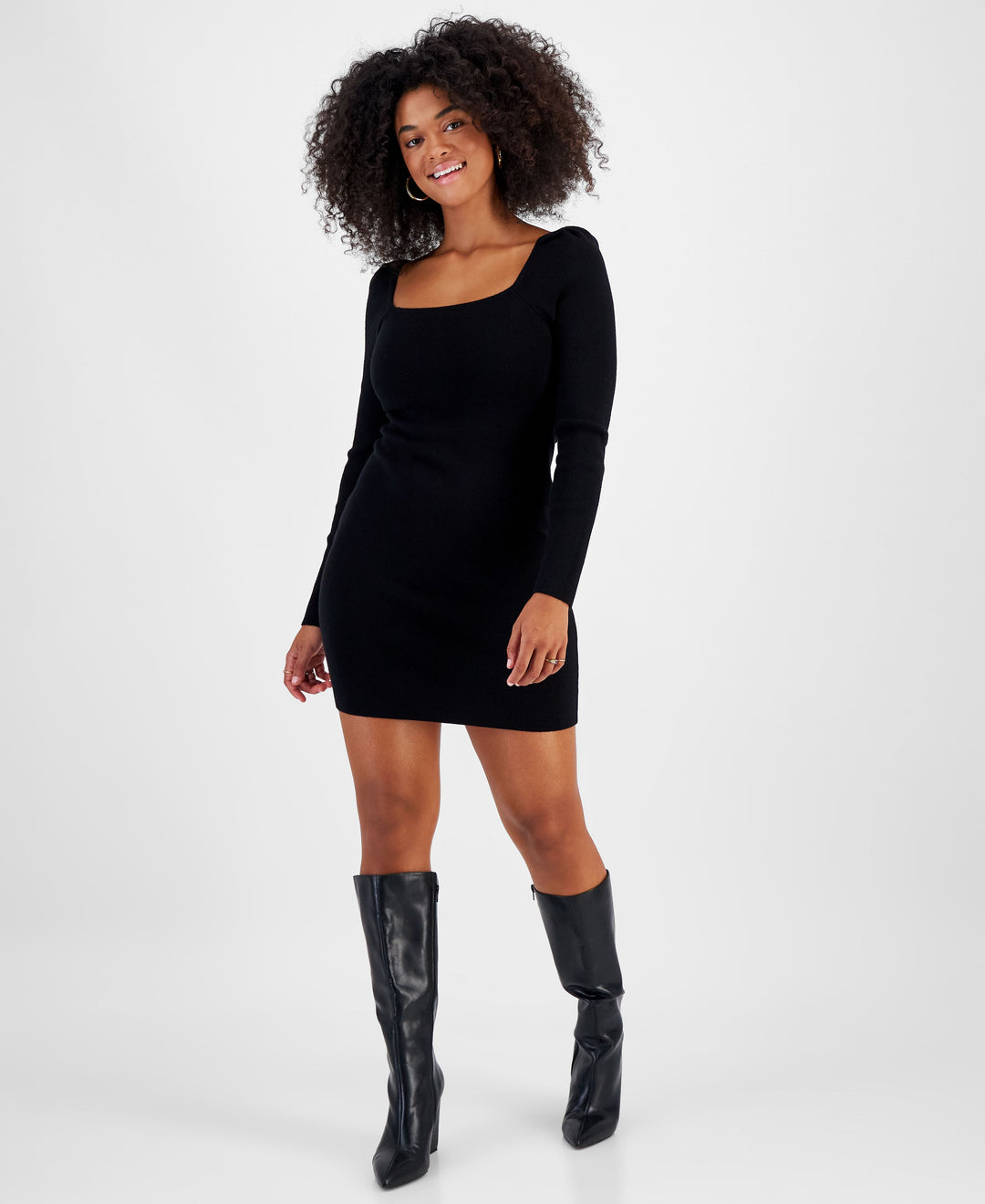 Bar Iii Women's Square-Neck Bodycon Sweater Dress, Created for Macy's - Deep Black - Size M Bar Iii Women's Square-Neck Bodycon Sweater Dress, Created for Macy's - Deep Black - Size M