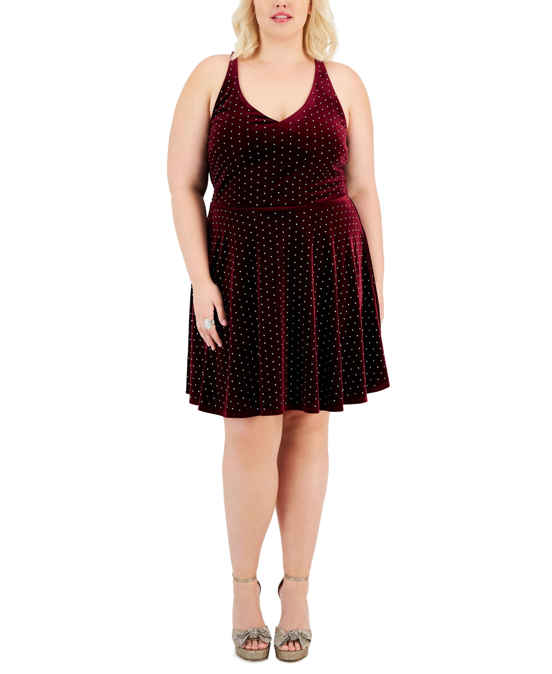 Trendy Plus Size Velvet Rhinestone Fit & Flare Dress USAFashion Trendy Plus Size Velvet Rhinestone Fit & Flare Dress USAFashion
