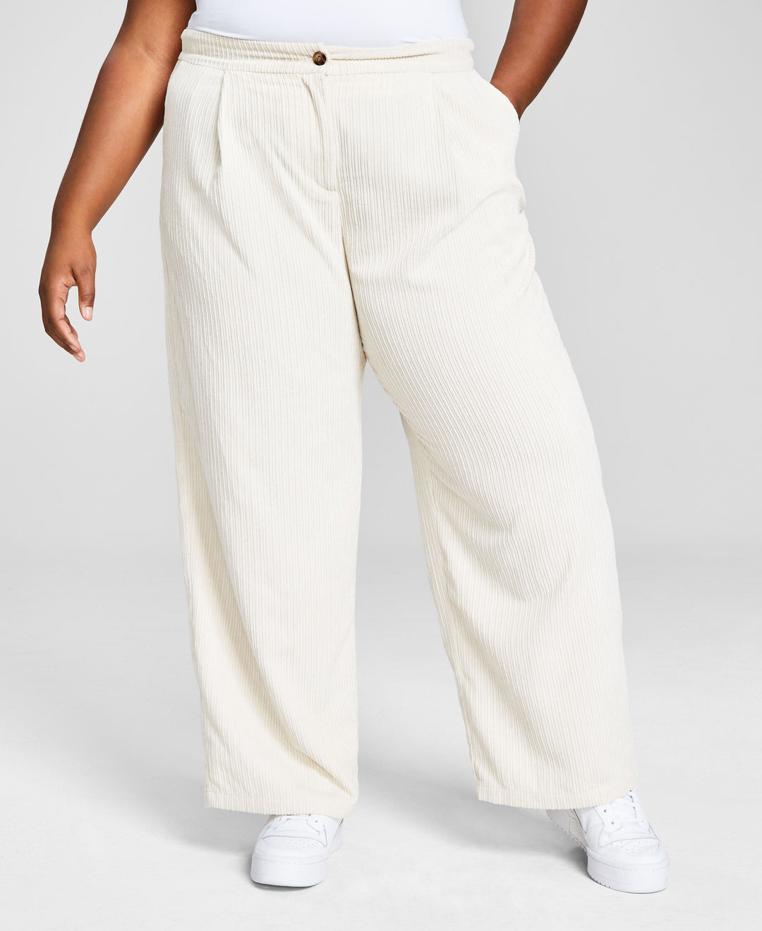 Trendy Plus Size Pleated-Waist Corduroy Pants