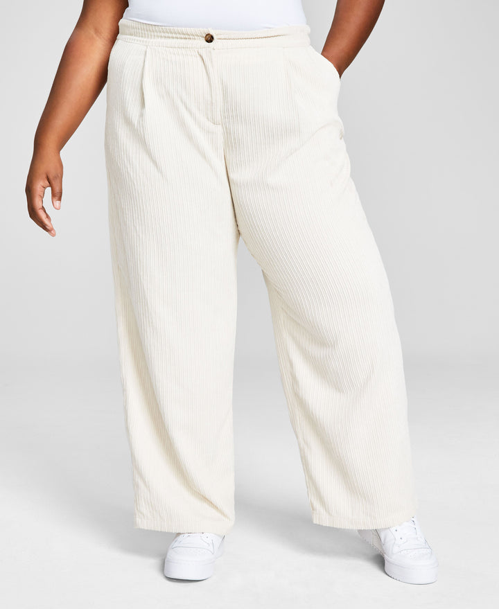 Trendy Plus Size Pleated-Waist Corduroy Pants