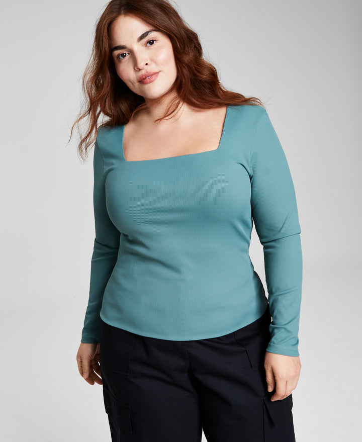 Trendy Plus Size Square-Neck Long-Sleeve Top Meadowland 2X