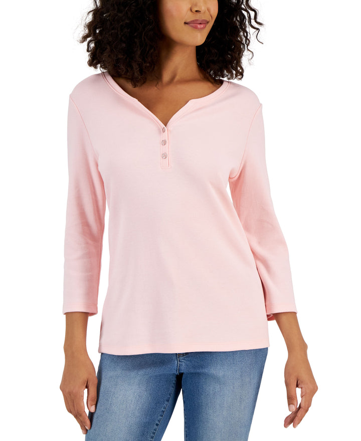 Cotton Henley V-Neck Top