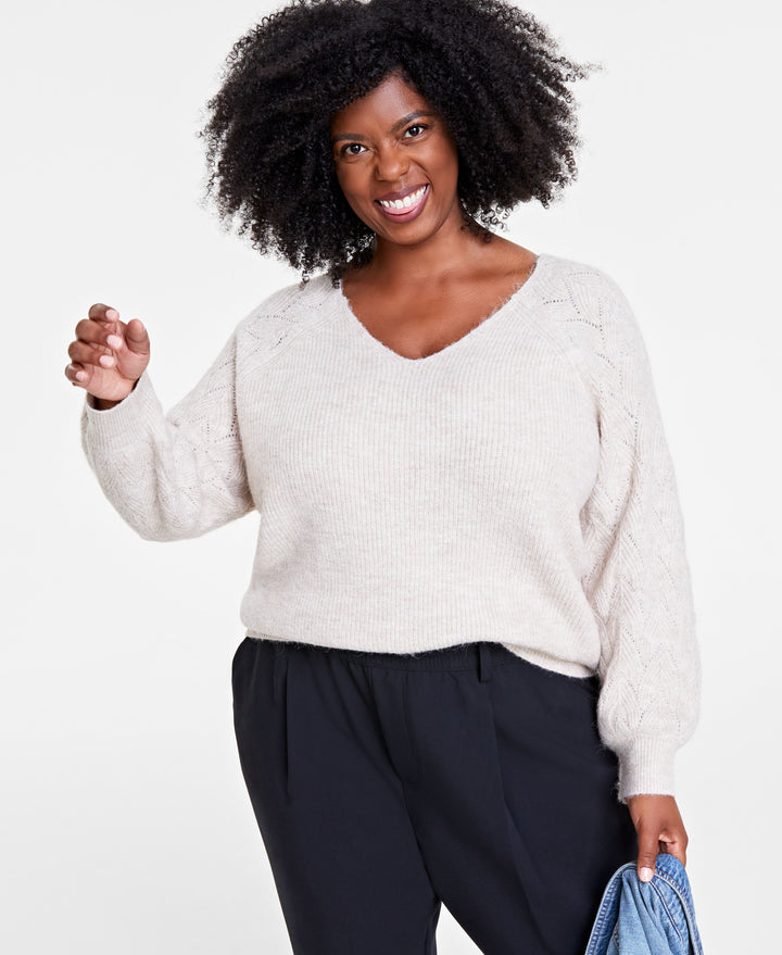 Plus Size V-Neck High-Low Sweater