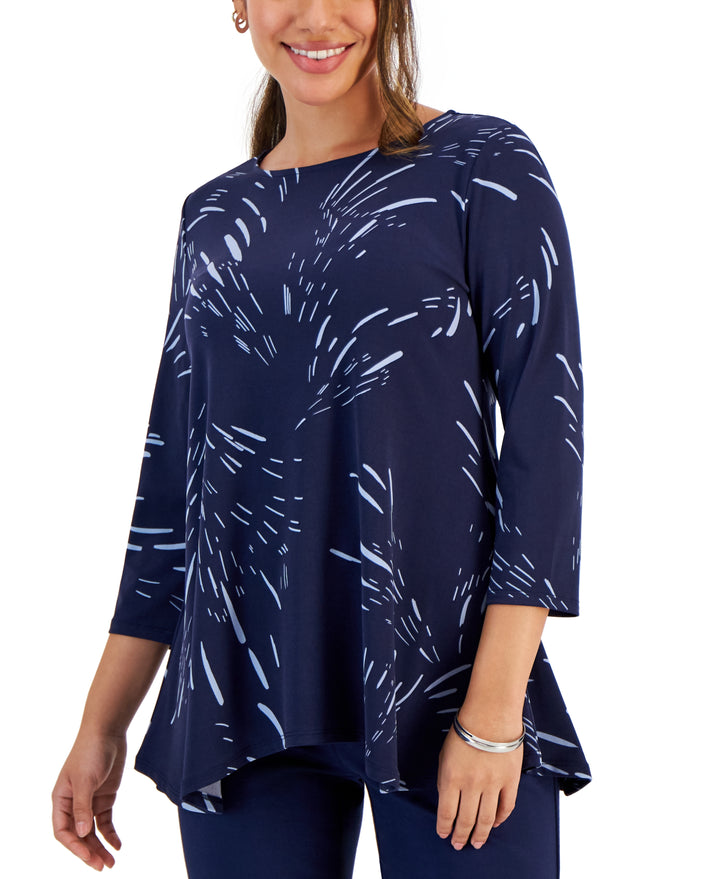 Petite Printed 3/4-Sleeve Long Top