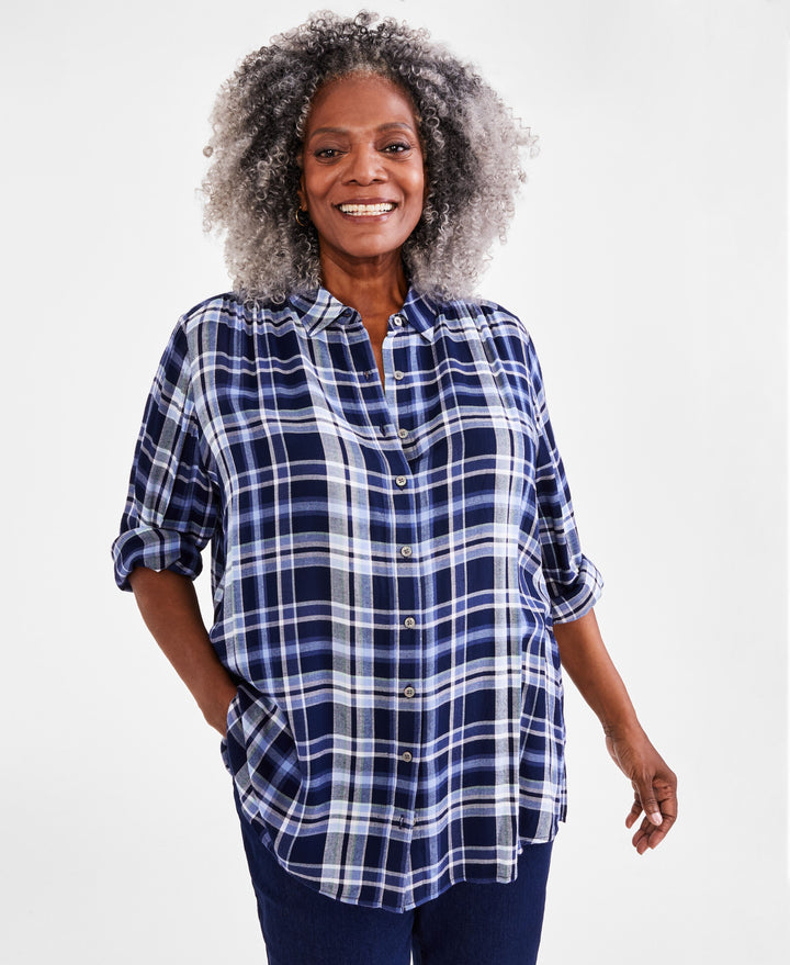 Plus Size Plaid Boyfriend Tunic Shirt