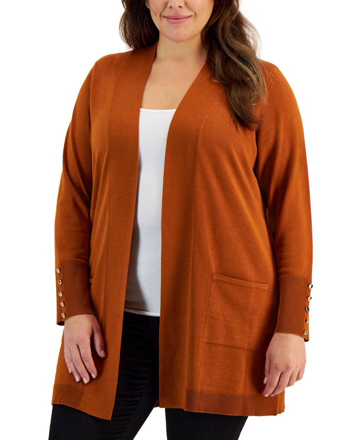 Plus Size Open-Front Long-Sleeve Cardigan
