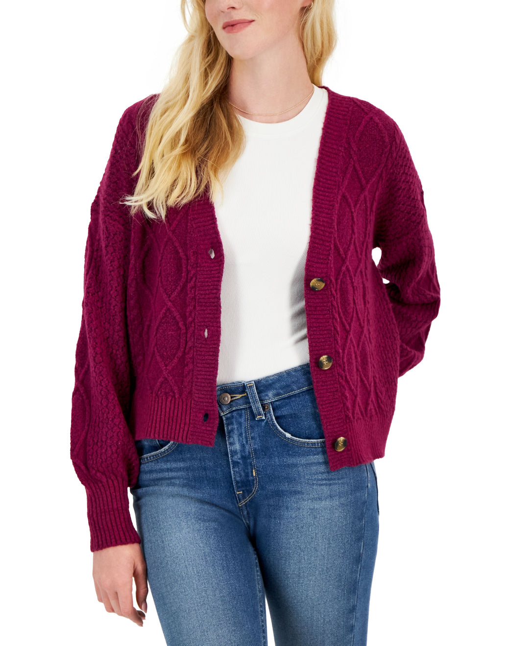Juniors' Cable-Knit Cardigan Sweater