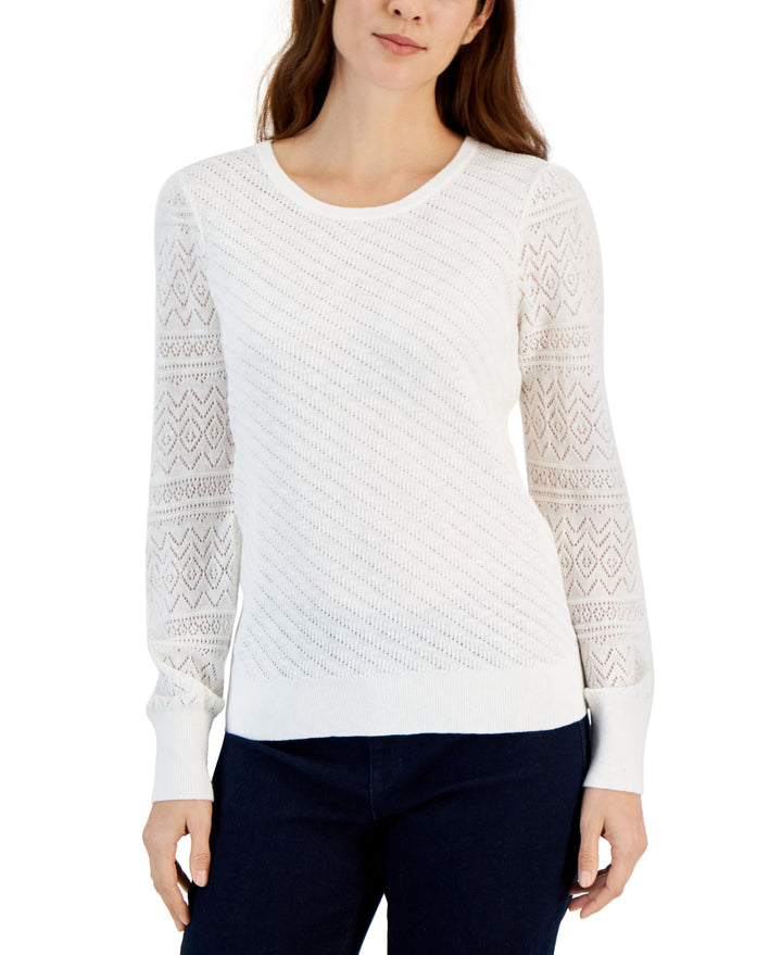 Petite Pointelle Pattern Sleeve Sweater