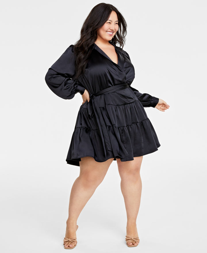 Plus Size Satin Wrap Dress