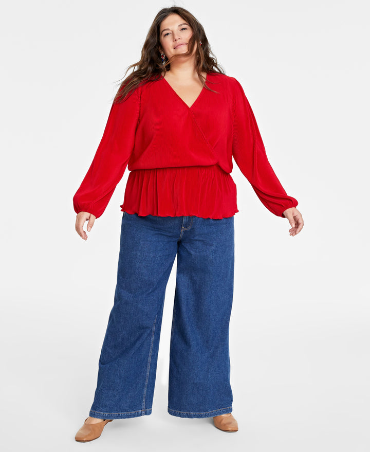 Plus Size Pliss� Surplice-Neck Peplum Top